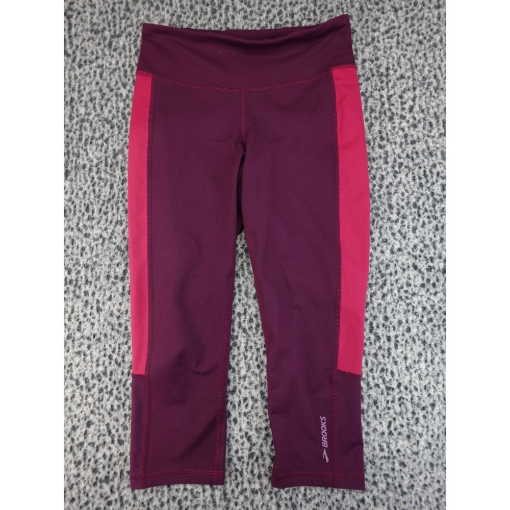 Brooks Cropped Running Leggings Womens Small Plum‎ Pink Good Colorblock Athletic